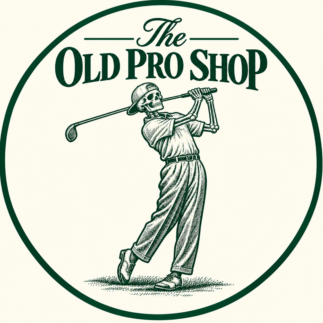 The Old Pro Shop skeleton golfer emblem